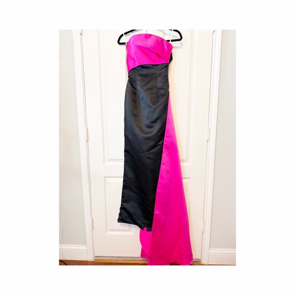 Strapless Maxi Bicolor Black and Pink Twill Long Dress Size XS